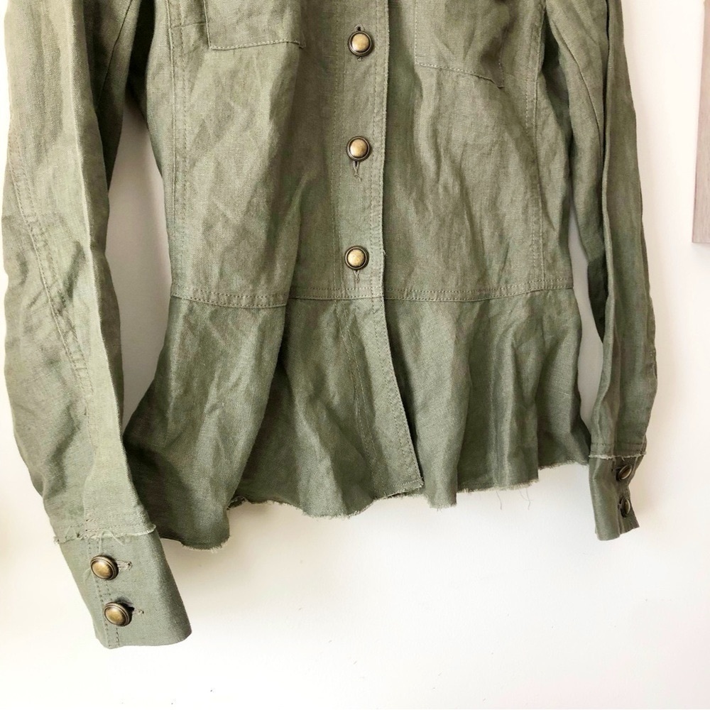International Concepts 100% Linen Embroidered Olive Green Utility Jacket Sz M - Picture 10 of 13